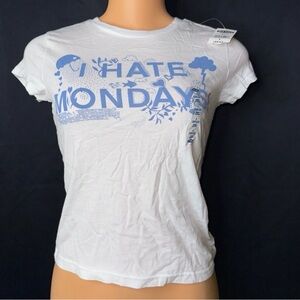 I Hate Monday Graphic Tee - White with Blue Print